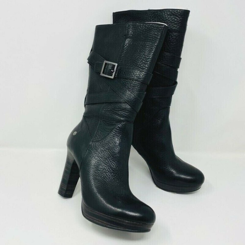 UGG Womens Jardin Boots Black Leather Platform 5.5